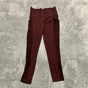 Athleta Leggings Womens Small Salutation Stash Lace 7/8 Maroon Pocket Pants